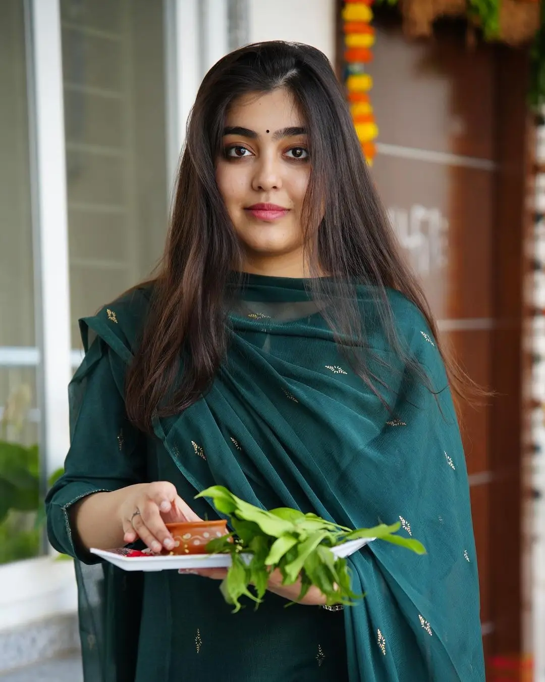 Gargeyi Yellapragada Long hair Green Dress